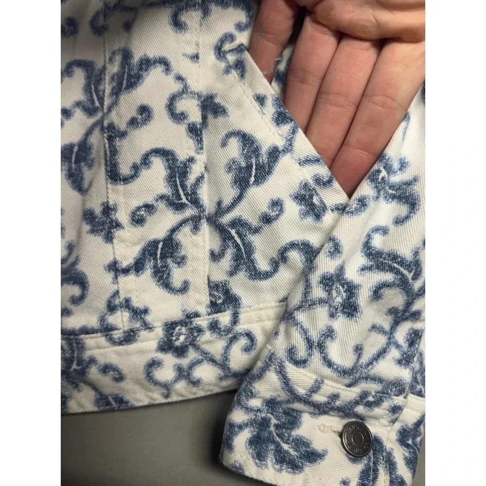 Lauren Ralph Lauren Jeans Co Blue White Floral Damask Denim Trucker Jacket L - Picture 4 of 7